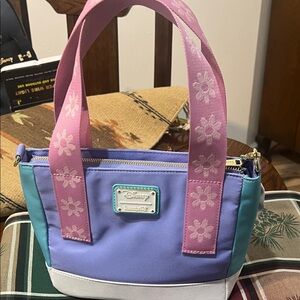 Loungefly Purple and Blue Tote with Pink Floral Straps